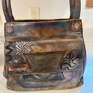 SIGNED Hand Painted Jane Yoo Leather Handbag Wearable Art.